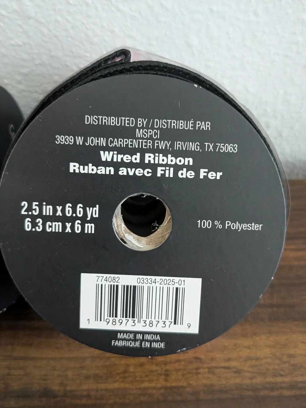 Set Of 3 Wired Ribbon Pink Black Skulls